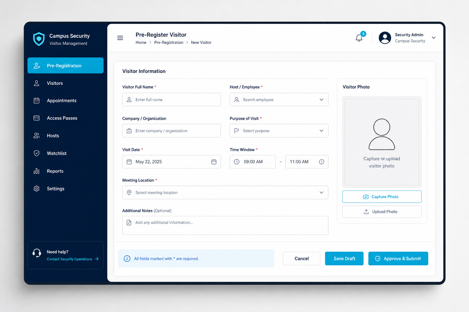 Visitor pre-registration and host workflow